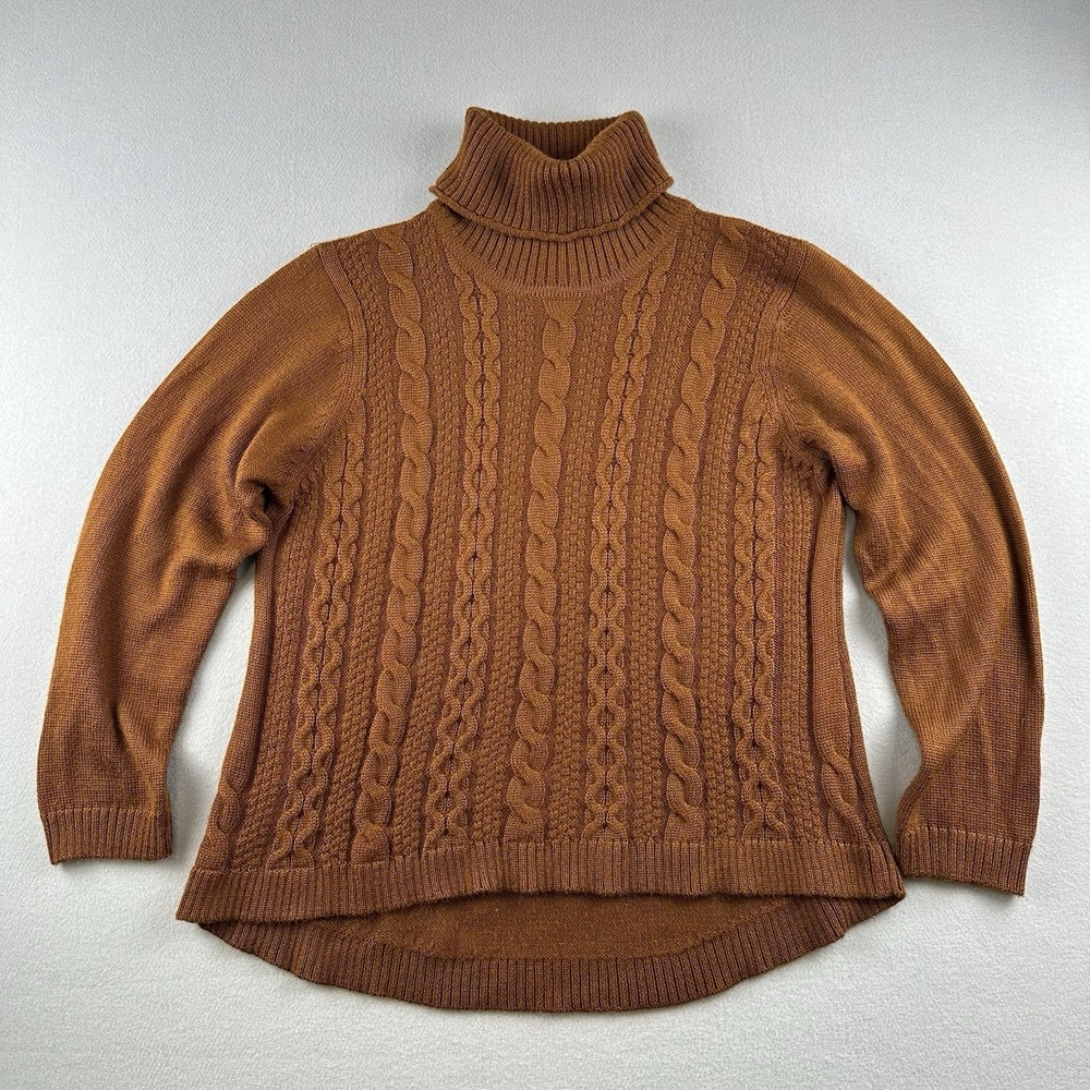 North Style‎ Women's Brown Wool Blend Cable Knit Turtleneck Sweater Size XL